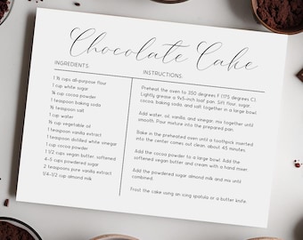 Plantilla de tarjeta de receta minimalista para caja de recetas, tarjeta de receta simple editable, tarjeta de receta imprimible personalizada, receta personalizada de 6 x 4 7 x 5