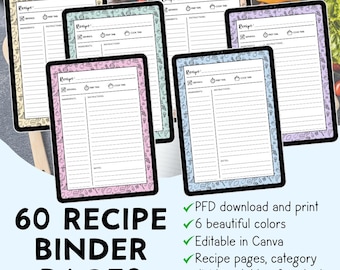Printable Recipe Binder Pages | 8.5x11 & A4 | Minimalist printable recipe book binder with binder cover, category dividers, spines and tabs