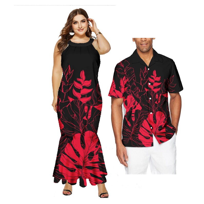 Polynesian Tribal Design Sets of Couples Women Mermaiddress and Aloha ...