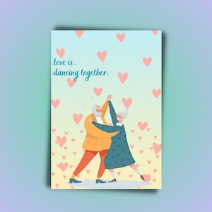 Tarjeta de felicitación del Día de San Valentín, El amor está bailando juntos, Linda tarjeta y/o mesa de amor, Regalo para ella y para él, Descarga digital e imprimible,