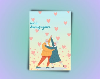 Valentine's Day Greeting Card, Love is Dancing Together, Cute Love Card and/or Table, Gift for Her and Him, Digital Download & Printable,