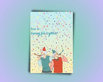 Valentine's Day Greeting Card, Love is Having Fun Together, Cute Love Card and/or Table, Gift for Her and Him, Digital Download & Printable,