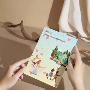 Valentinstag Grußkarte, Liebe geht auf ein Abenteuer, niedliche Liebeskarte und Tisch, Geschenk für sie und ihn, digitaler Download & druckbare,