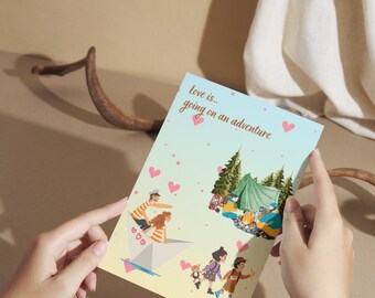 Valentine's Day Greeting Card, Love is Going on an Adventure, Cute Love Card and Table, Gift for Her and Him, Digital Download & Printable,