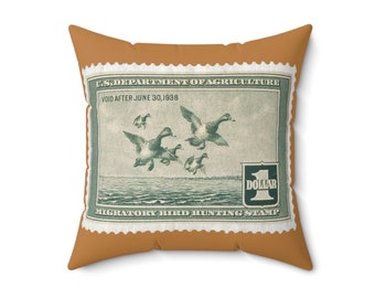 Official 1937-1938 Federal Duck Stamp Polyester Square Pillow