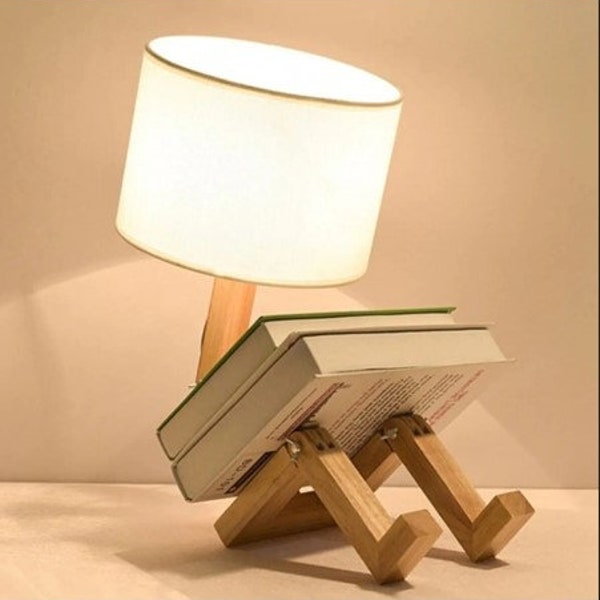 Emg DesiGn Wooden Man Table Lamp Scandinavian Model Lampshade Night Light with Bookcase 352