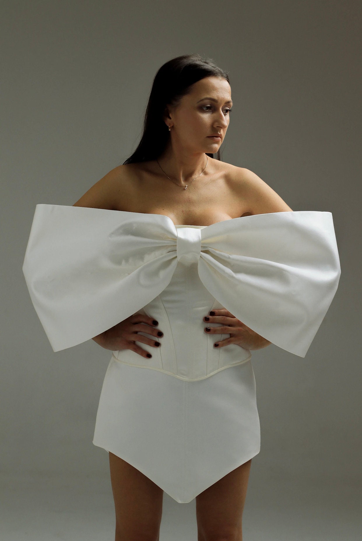 Embellished Ivory Corset Top & Draped Skirt Set