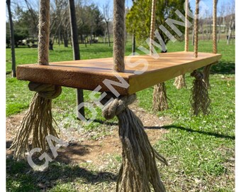 Double Painted Tree Swing - Jute Rope Swing - Outdoor & Indoor Swing - Wooden Seat - Outdoor Swing - Backyard Swing - Mothers Day Gift