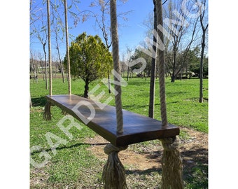 Double Tree Swing with Jute Rope - Round Swing - Backyard Furniture - Wooden Seat - Outdoor Swing - Backyard Swing - Mothers Day Gift
