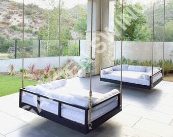 FREE SHIPPING! Wood Bed Swing - Swing Bed - Outdoor Hanging Bed Swing - Porch Bed Swing - Backyard Swing - Outdoor & Indoor Swıng - Gift