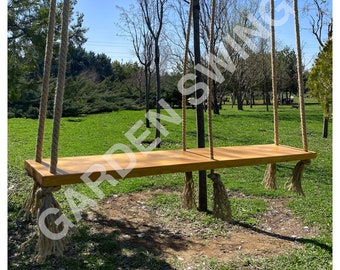 Double Painted Tree Swing - Jute Rope Swing - Outdoor & Indoor Swing - Wooden Seat - Outdoor Swing - Backyard Swing - Mothers Day Gift