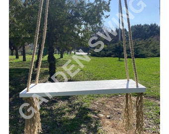 White Tree  Swing - Rope Swing - Tree Swing - Wood Swing - Garden Swing - Outdoor & Indoor Swing - Backyard Swing - Mothers Day Gift