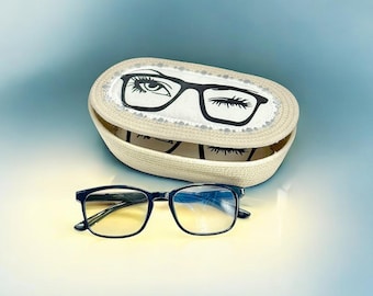 Eyeglasses holder-Handmade cotton rope eyeglasses holder with lid-Cute glasses holder-Peeper keeper