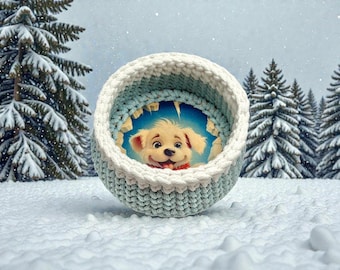 Handmade Crochet Basket with Wooden Base-Small Decorative Basket