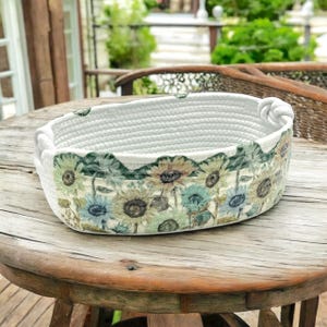 Kosz z bawełnianej liny decoupage'owej - Średniej wielkości kosz do przechowywania - Kosz do dekoracji łazienki - Kosz z liny decoupage'owej - Ręcznie robiony kosz z liny decoupage'owej