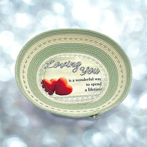 Handmade rope bowl &quot;Loving You&quot;-Decorative bowl-Valentine&#39;s day gift-Handmade Valentine&#39;s Day themed Rope Bowl/Basket-Oval rope bowl