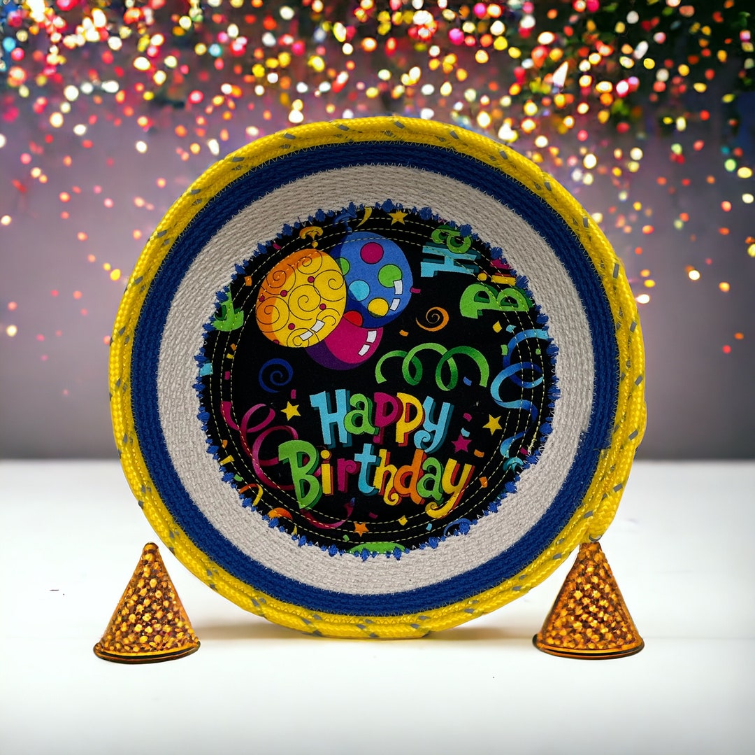 Happy Birthday Handmade Rope Bowl-birthday Decor Bowl/basket-birthday ...