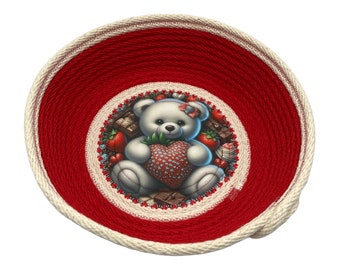 Cute teddy bear handmade cotton rope bowl