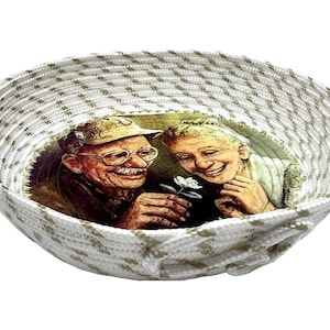 Handmade rope bowl with design on the bottom