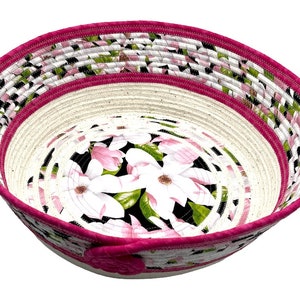 Cotton rope handmade basket with flowers on the bottom