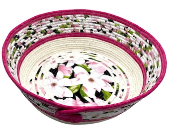 Cotton rope handmade basket with flowers on the bottom