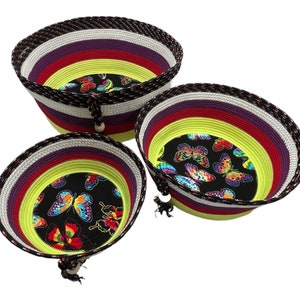 Set of baskets-Handmade rope basket-Colorful rope basket-Basket with handles-Soft rope baskets-Home decor baskets