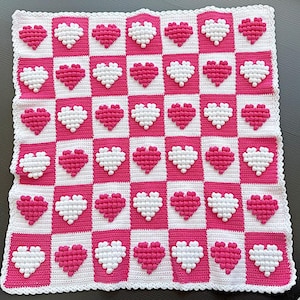 Crochet baby blanket-Handmade baby blanket-White and pink hearts baby blanket-Car seat baby blanket-Stroller blanket-Baby gift