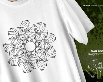 Dwight Schrute Weapons Mandala T-shirt, Illustrated Tee, Gift for the office fans, Unisex, Dwight Schrute Illustration