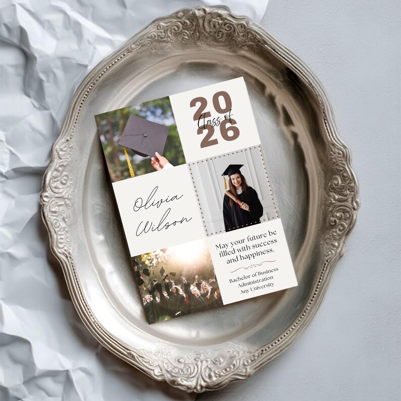 Editable Graduation Card Canva Template | Class of 2026 Photo Collage ...
