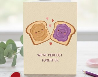 Cute PB&J Valentine Card, Peanut Butter Jelly Love Card, Food Pun Romance Card, Cute Couple Card, Anniversary Love Card Flat or Folded