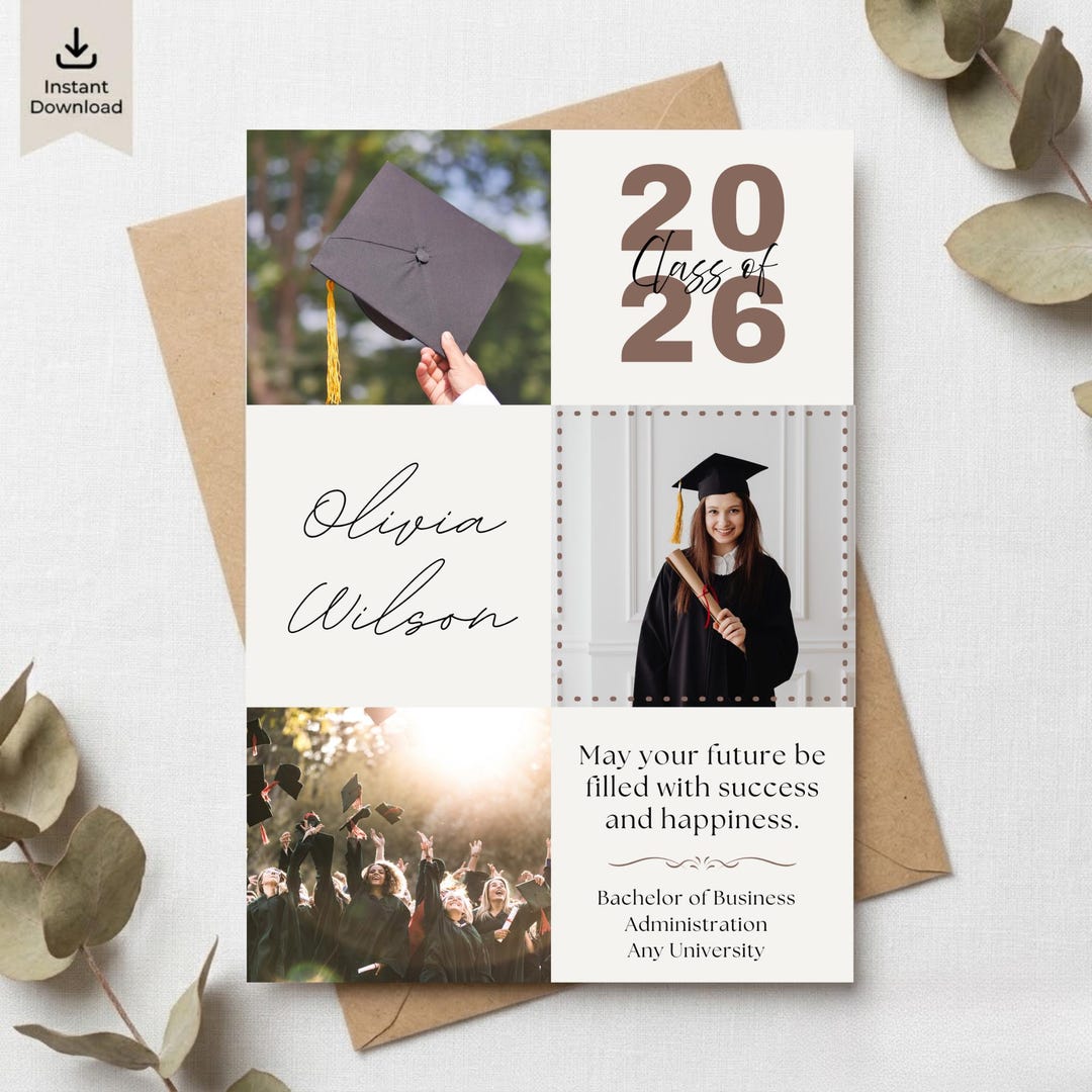 Editable Graduation Card Canva Template | Class of 2026 Photo Collage ...