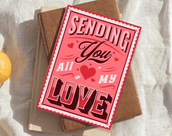 Retro Valentine Aesthetic Digital Card, Printable Vintage Postage Stamp, Love Note for Husband or Wife, Typographic Print, Instant Download