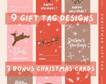 Christmas Gift Tags 9 Printable Holiday Labels 3 Cards Canva Editable Customizable Labels for Gifts Instant Download