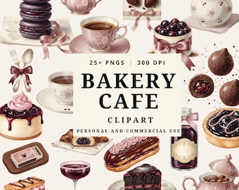 Black Cherry Dark Coquette Café PNG Bundle 27 Watercolor Dessert Clipart Gothic Romantic Bakery Elements 300 DPI Transparent Background
