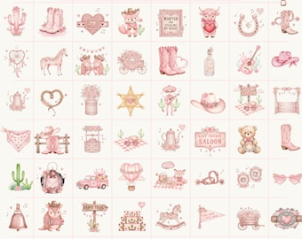 Pink Rodeo Valentine Clipart 50 Watercolor Boho Cowgirl PNG, First Rodeo Girl Birthday, Western Cowgirl Love Clipart | Cute Country Graphics