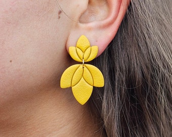 Yellow earrings, lotus dangle earrings, summer earrings, mustard yellow dangle earrings, simple earrings, gifts for her, lotus earrings