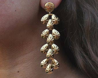 Long Gold Statement Earrings: Floral Dangle Earrings