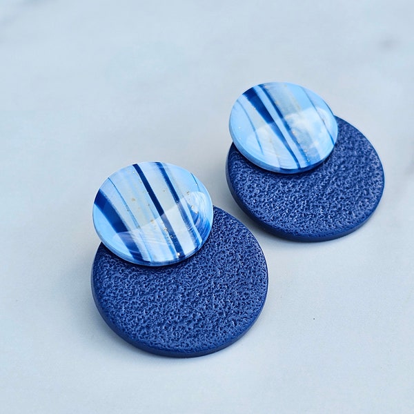 Blue stud earrings, stud earrings, round stud earrings, large studs, blue studs, blue and white earrings, gift for her, gifts