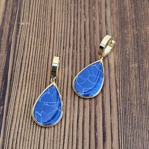 Marbled Polymer Clay Teardrop Earrings: Blue Gold Resin Dangle