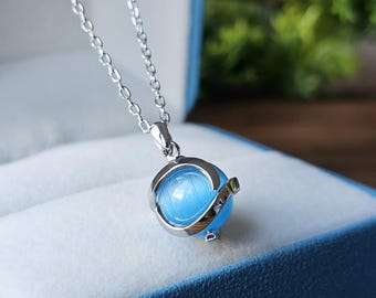 Rhodium Plated Sterling Silver Necklace: Light Blue Opal Ball Pendant
