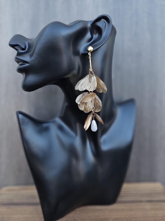 Orecchini a grappolo di foglie per le donne, orecchini lampadario perla fiore foglia, orecchini pendenti a forma di fiore hawaiano bohemian, Zinco