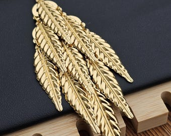 Extra long leaf dangle earrings, large lightweight earrings, gold leaf dangle earrings, large earrings, gift for her