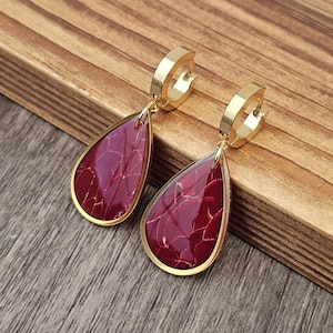 Dark red earrings, teardrop earrings, dangle earrings, statement earrings, gift for her,red earrings,red and gold earrings,festive earrings