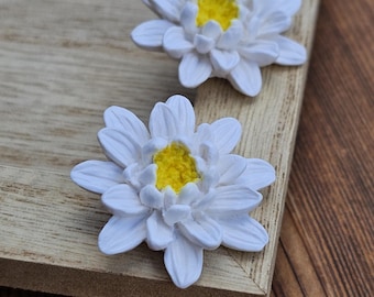 Water Lily Flower Stud Earrings | Handmade Polymer Clay Earrings | Botanical Statement Studs | Nature Inspired Jewellery
