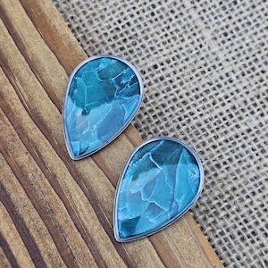 Marbled Blue Polymer Clay Teardrop Earrings: Resin Finish