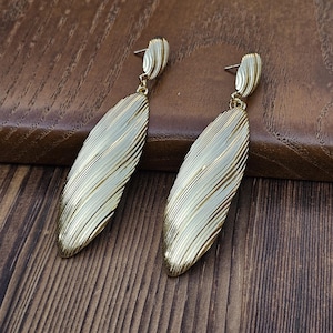 Long gold earrings,large oval earrings, textured gold earrings,statement earrings,large gold plated earrings,abstract earrings,gift for her