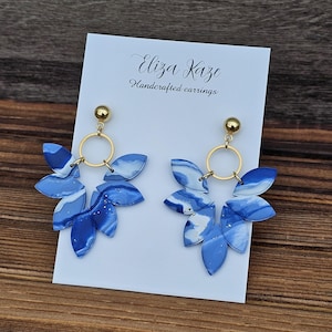 Blue Leaf Statement Earrings: Lightweight Boho Dangle Earrings