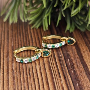 Huggie earrings,sterling silver earrings,charm earrings, huggie hoops with charms, earring findings, gift for her, green earrings, gifts