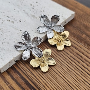 Statement earrings,large floral earrings,gold floral earrings,silver flower earrings,gift for her,extra large earrings,tarnish resistant