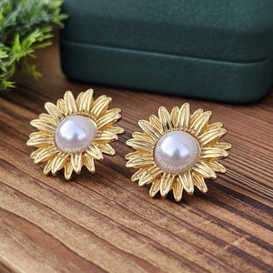 Large flower earrings,floral earrings,large gold earrings,statement earrings,gold flower earrings,gift for her,golden earrings, waterproof